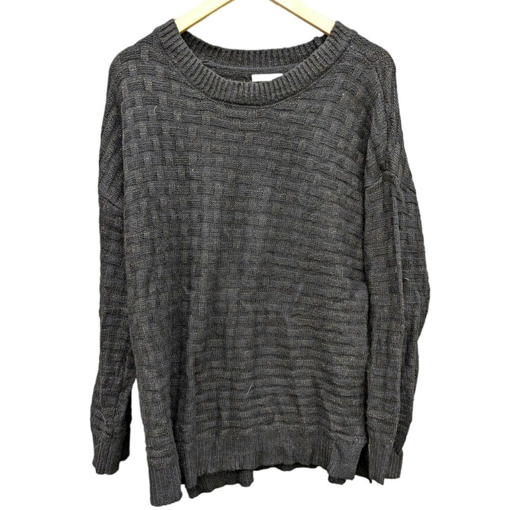 Chunky Waffle Knit Charcoal Grey Gray Boat Neck Sweater Women Plus Size Cozy XL